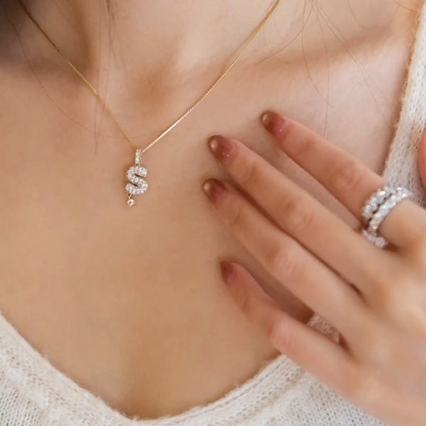 Handcrafted Full Pave Lab Diamond Initial Necklace with Micro-Set Diamonds & Dangling Stone